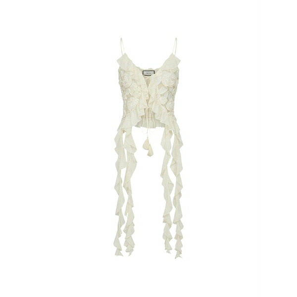 ニッサ レディース ティーシャツ トップス Ruffled floral-appliqu￡ top Neutrals