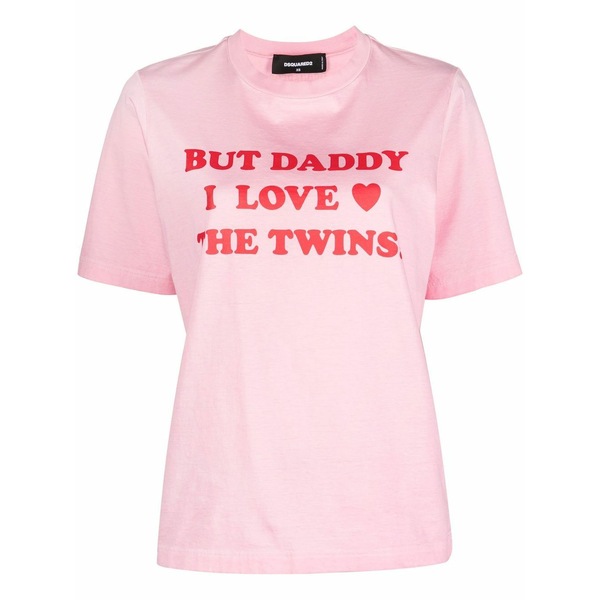 ディースクエアード レディース Tシャツ トップス Slogan-print cotton t-shirt Pink|asty