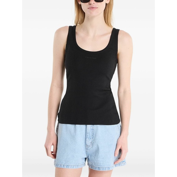カルバンクライン レディース カットソー トップス Ribbed logo-print tank top Black