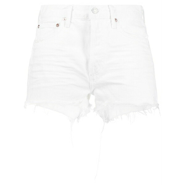アゴルド レディース 心地好いズボン下 ボトムス Frayed-hem denim shorts White