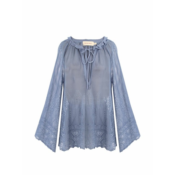 セシキアプラド レディース プルオーバー トップス Crochet-knit ruffled blouse Blue