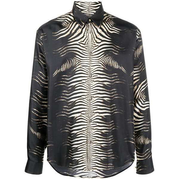 ロベルトカヴァリ メンズ ティーシャツ トップス Zebra-print silk shirt Black