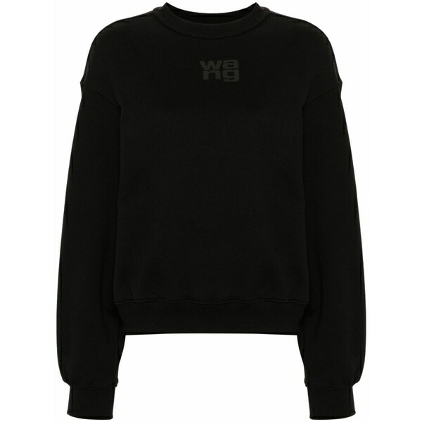アレキサンダーワン レディース 編み物\u0026プルオーバー アウター Logo-embossed cotton sweatshirt Black