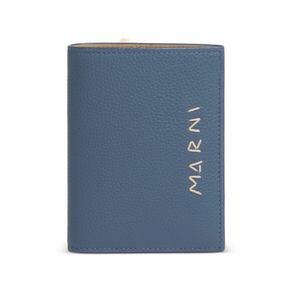 マルニ メンズ 金入れ 付属物 Mending logo bifold leather wallet Blue