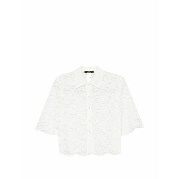 ツイン仕掛ける レディース プルオーバー トップス Lace-patterned short-sleeve shirt White