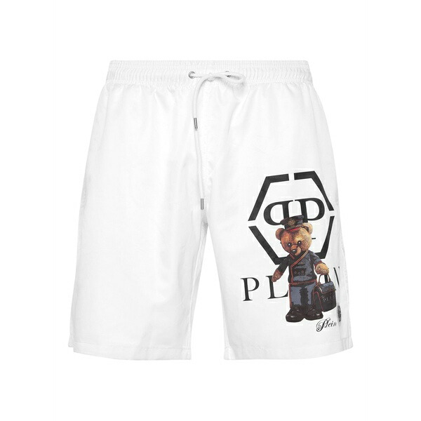 フィリップ飾り気のない メンズ 心地よいズボン下 ボトムス Teddy-print swim shorts White