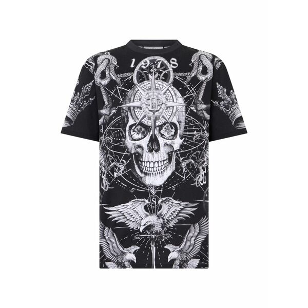 フィリップ飾り気のない メンズ ティーシャツ トップス Round-neck printed t-shirt Black