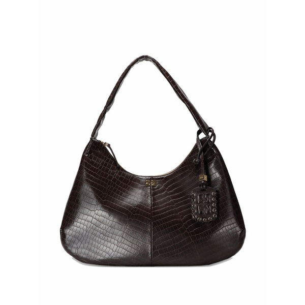 ガニー レディース ショルダーバッグ 御徒面子 Medium crocodile-embossed shoulder bag Brown