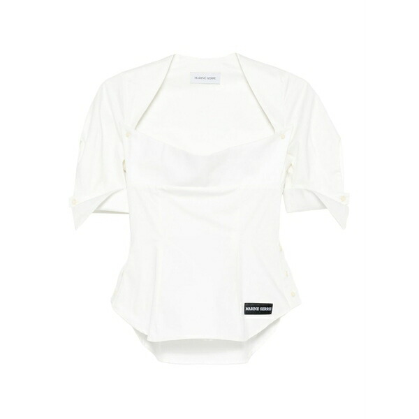 米国海兵隊員 独居室 レディース プルオーバー トップス Square-neck button-detail blouse White