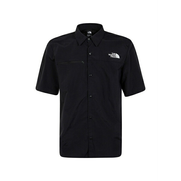 北の方人間の顔 メンズ プルオーバー トップス Logo-print zip-pocket shirt Black