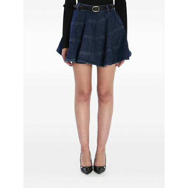 セルフ・ポートレイト レディース スコート ボトムス Flared denim mini skirt Blue