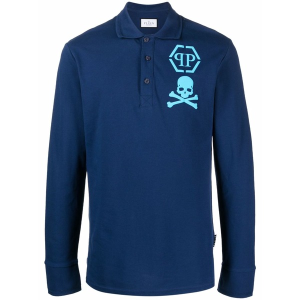 フィリッププレイン メンズ ポロシャツ トップス Logo-print polo shirt Blue｜asty 100,400円