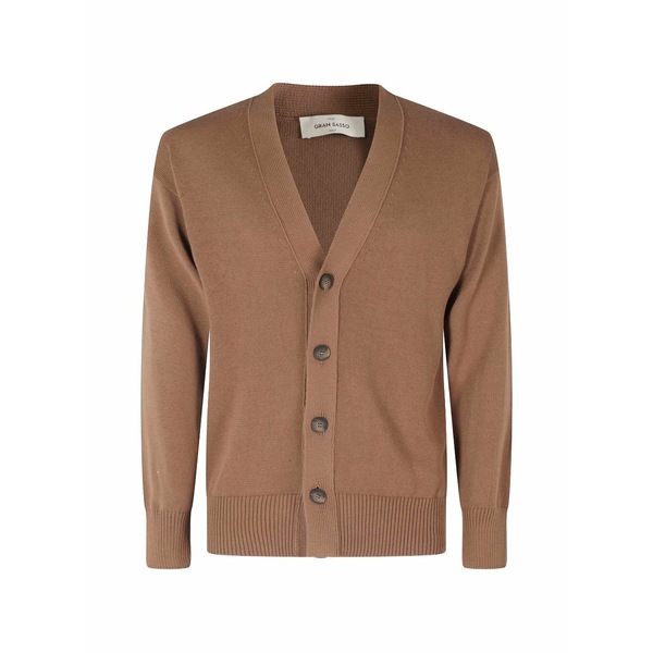 グランサッソ メンズ ジレー アウター Fine-knit button-up cardigan Brown