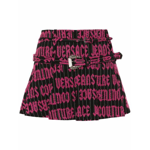呼びりん探し回る レディース スコート ボトムス Embroidered-logo pleated mini skirt Black