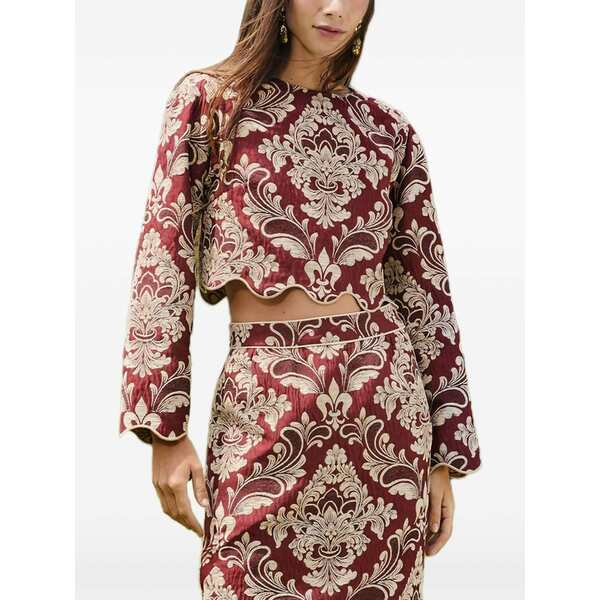耕園 リオ レディース 編み物\u0026プルオーバー アウター Jacquard scalloped top Red