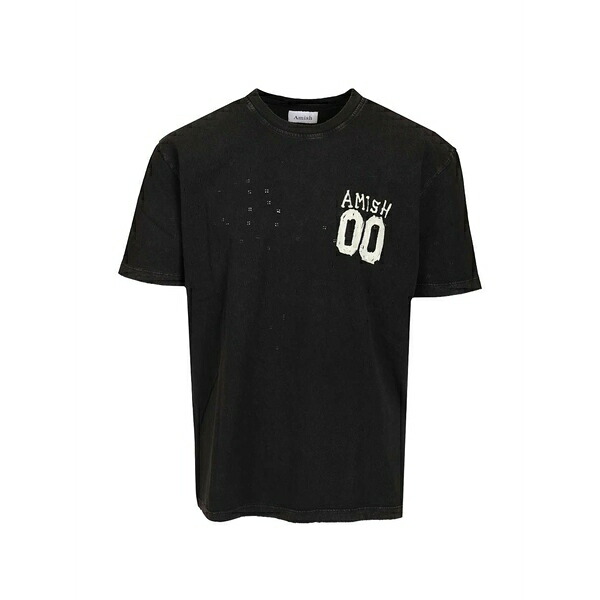 アミッシュ メンズ プルオーバー トップス Logo-print distressed t-shirt Black