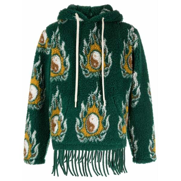 ジョーダンルカ メンズ パーカー・スウェットシャツ アウター Cosmo patterned-jacquard drawstring hoodie Green
