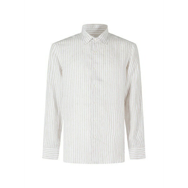 セブンティ メンズ シャツ トップス Striped long-sleeve shirt White｜asty