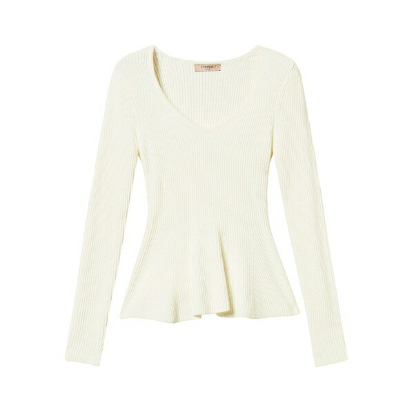 ツイン書き割り レディース 編み物\u0026プルオーバー アウター Ribbed sweatshirt White