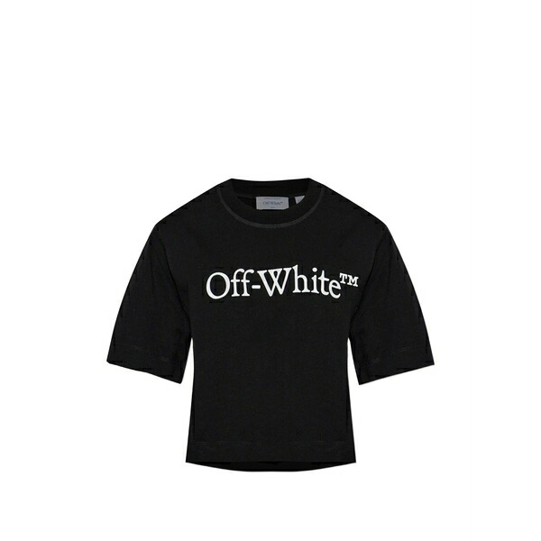 象牙色 レディース ティーシャツ トップス Logo-print cropped t-shirt Black