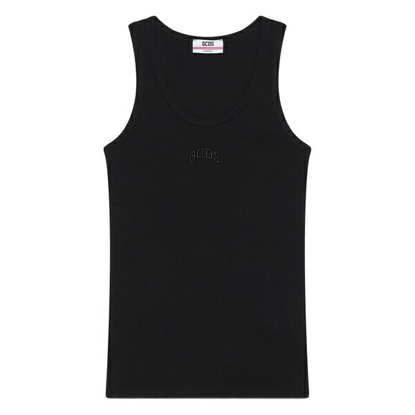 ジーシーディーエス レディース カットソー トップス Logo-embroidered tank top Black