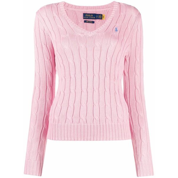 ラルフローレン レディース ニット&セーター アウター Cable-knit v-neck jumper Pink｜asty