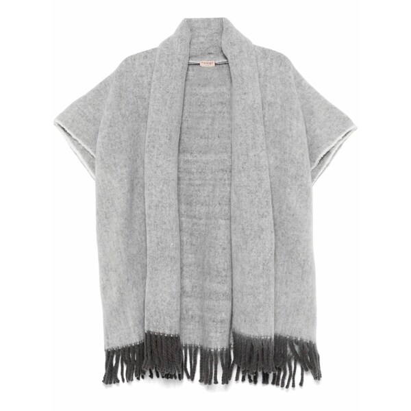ツイン仕掛ける レディース 厚地の外套 アウター Fringed poncho Grey