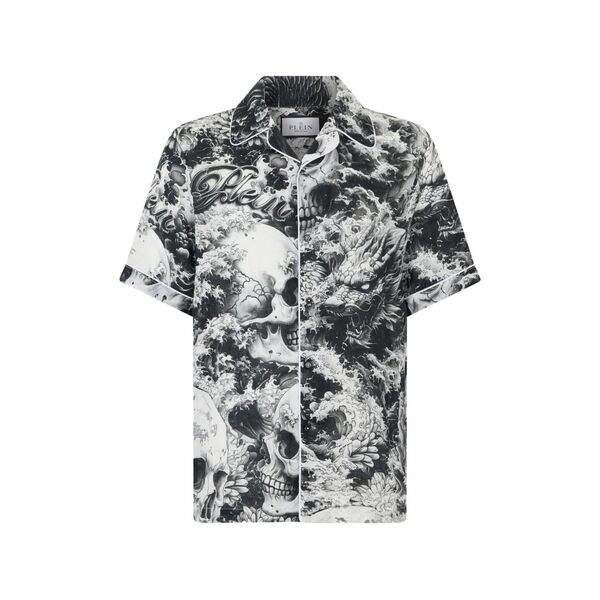 フィリップ飾り気のない メンズ プルオーバー トップス Skull dragon print bowling shirt Black