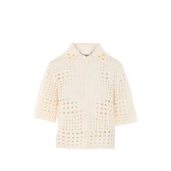 リュージョー レディース ポロシャツ トップス Button sequin-embellished top Neutrals|asty