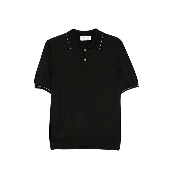 グランサッソ メンズ スポーツシャツ トップス Contrast-stitch short-sleeve polo shirt Black
