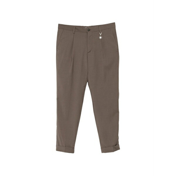 マニュエル リッツ メンズ 心地好いズボン下 ボトムス Pleated turn-up trousers Brown
