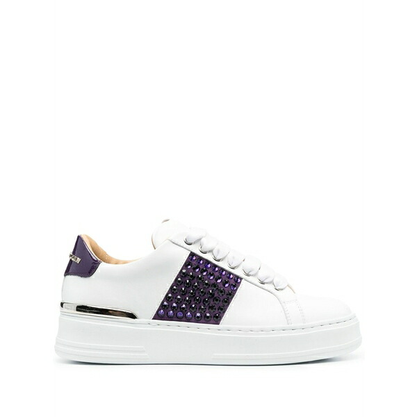 フィリップ飾り気のない レディース スニーカー シューズ Crystal-embellished low-top leather sneakers White