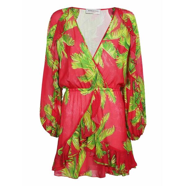 エルマンノ シェルヴィーノ レディース ワンピース トップス Palm-print ruffled mini dress Pink|asty