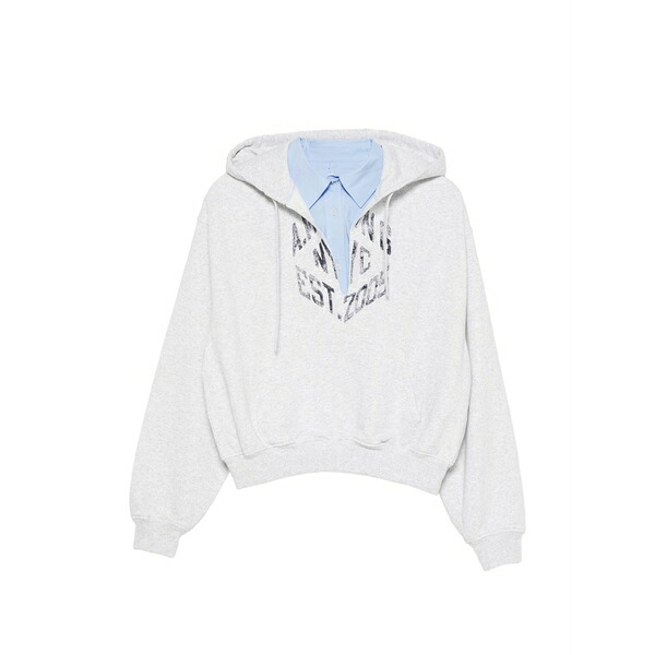 アレキサンダーワン レディース パーカー・スウェットシャツ アウター Logo-print cropped hoodie Grey