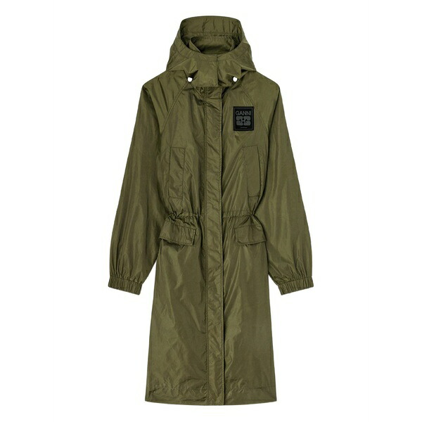 ガニー レディース 厚地の外套 アウター Hood logo-patch coat Green
