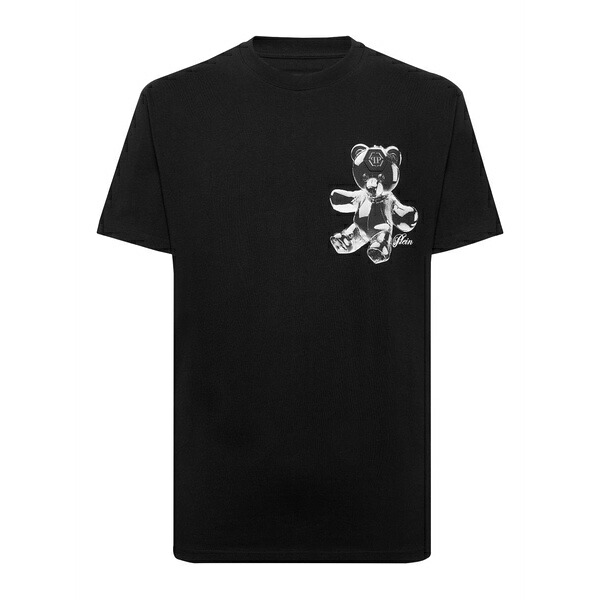 フィリップ飾り気の無い メンズ プルオーバー トップス Teddy bear-print crew-neck t-shirt Black