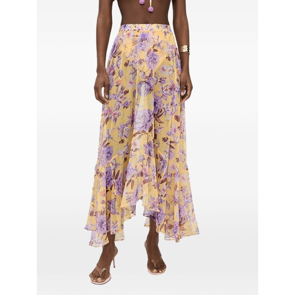 パッティング洋弓 レディース スコート ボトムス Floral-print asymmetric-hem maxi skirt Yellow