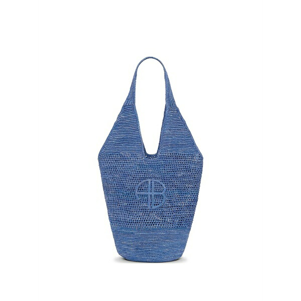 アニービン レディース トートバッグ 御徒面子 Leah logo raffia tote bag Blue