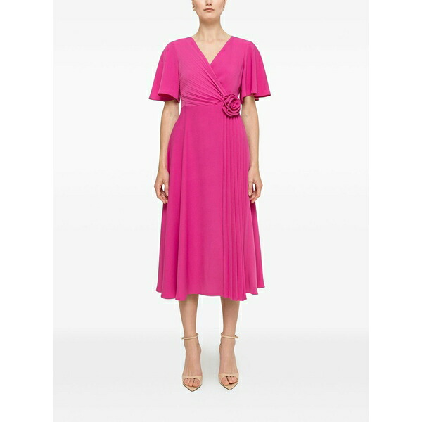 ニッサ レディース ワンピース トップス Floral-appliqu&pound; pleated midi dress Pink｜asty
