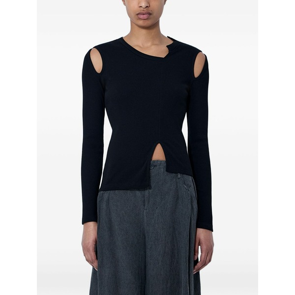 リミフー レディース ティーシャツ トップス Ribbed-knit cut-out t-shirt Black