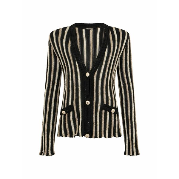 ロベルトカヴァリ レディース ジレー アウター Striped-pattern button-up cardigan Black