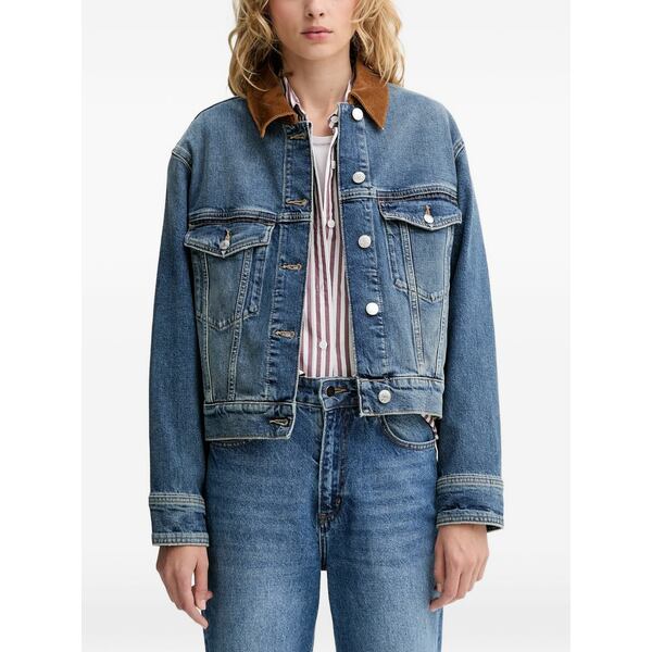マルコポーロ レディース 上衣＆上衣 アウター Corduroy-collar denim jacket Blue