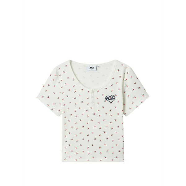 黒茶 レディース ティーシャツ トップス Button embroidered floral print t-shirt White