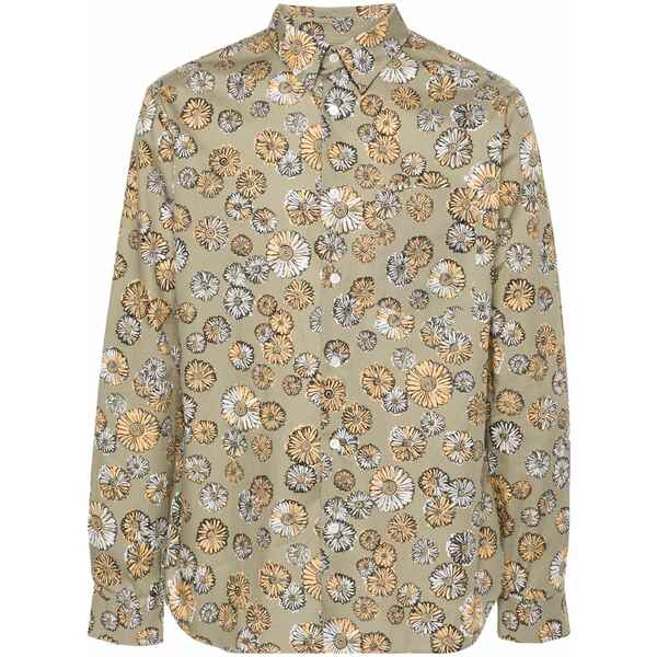 棲み家 狐狸 メンズ プルオーバー トップス Floral-print cotton shirt Green
