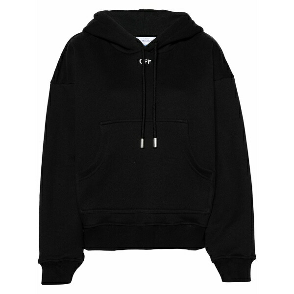 象牙色 レディース パーカー・スウェットシャツ アウター Logo-embroidered cotton hoodie Black