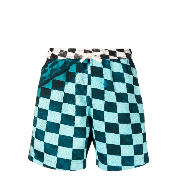 青色 天の原 はたご屋 メンズ 心地よいズボン下 ボトムス Check print deck shorts Blue