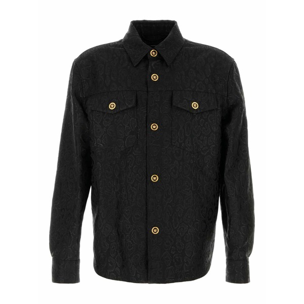 ヴェルサーチ メンズ プルオーバー トップス Leopard-print long-sleeve shirt Black