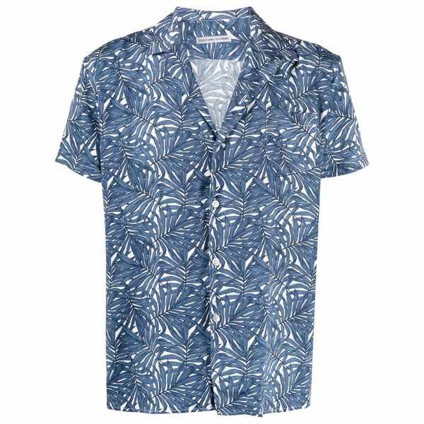ダニエレ アレッサンドリー二 メンズ プルオーバー トップス Leaf-print short-sleeved shirt Blue