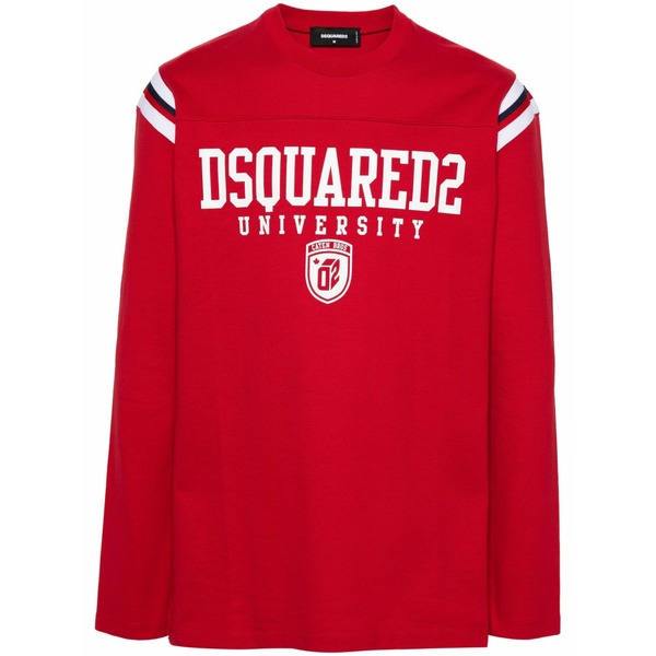 ディースクエアード メンズ ティーシャツ トップス Varsity logo-print t-shirt Red