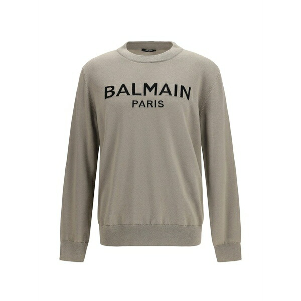 バルマン メンズ 編み物\u0026スウェーター アウター Logo-intarsia wool sweater Neutrals